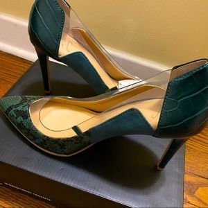INC Khione Vinyl-Pieced Green Pumps